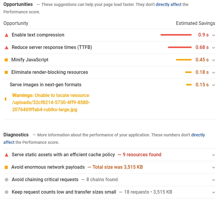 PageSpeed insights is suggesting that we enable text compression, reduce server response time (or time to first byte), minify JavaScript and CSS.